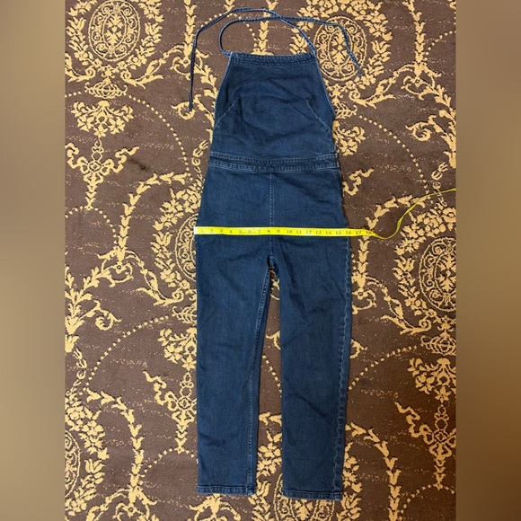 Free People Hearts on Fire Denim Jumpsuit Tijuana Halterall Size 2 Dark Blue - Picture 5 of 10
